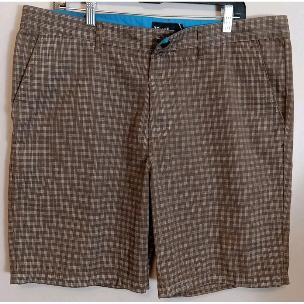 Vurt Chino‎ Men Brown Check Flat Front High Rise Pockets Shorts Size 38